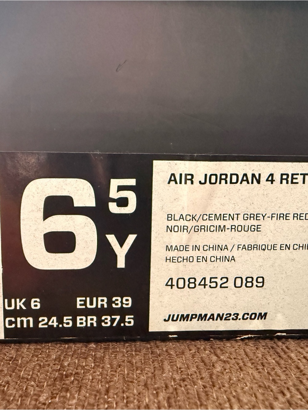 Jordan 4 Retro Bred 2012 GS - Black/Cement Grey